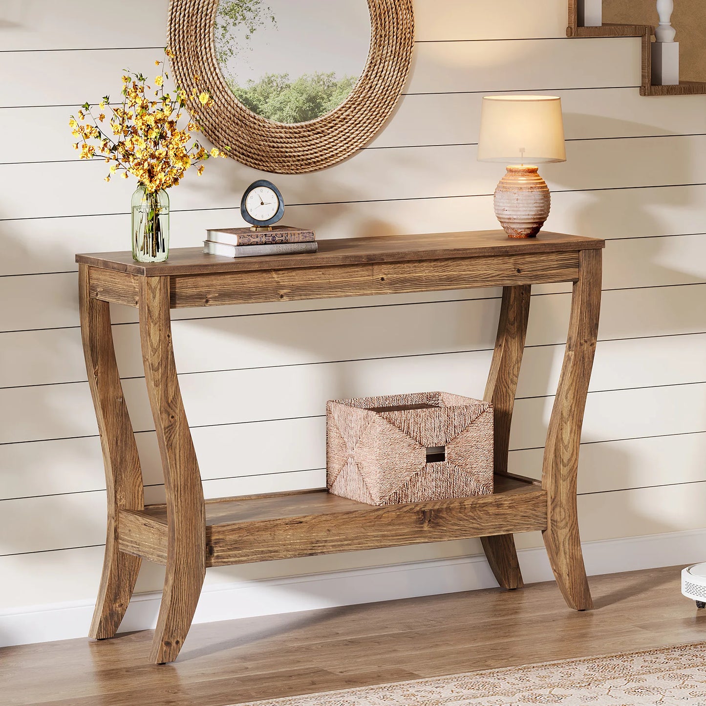 Tribesigns Two Tier Solid Wood Console Table With Storage