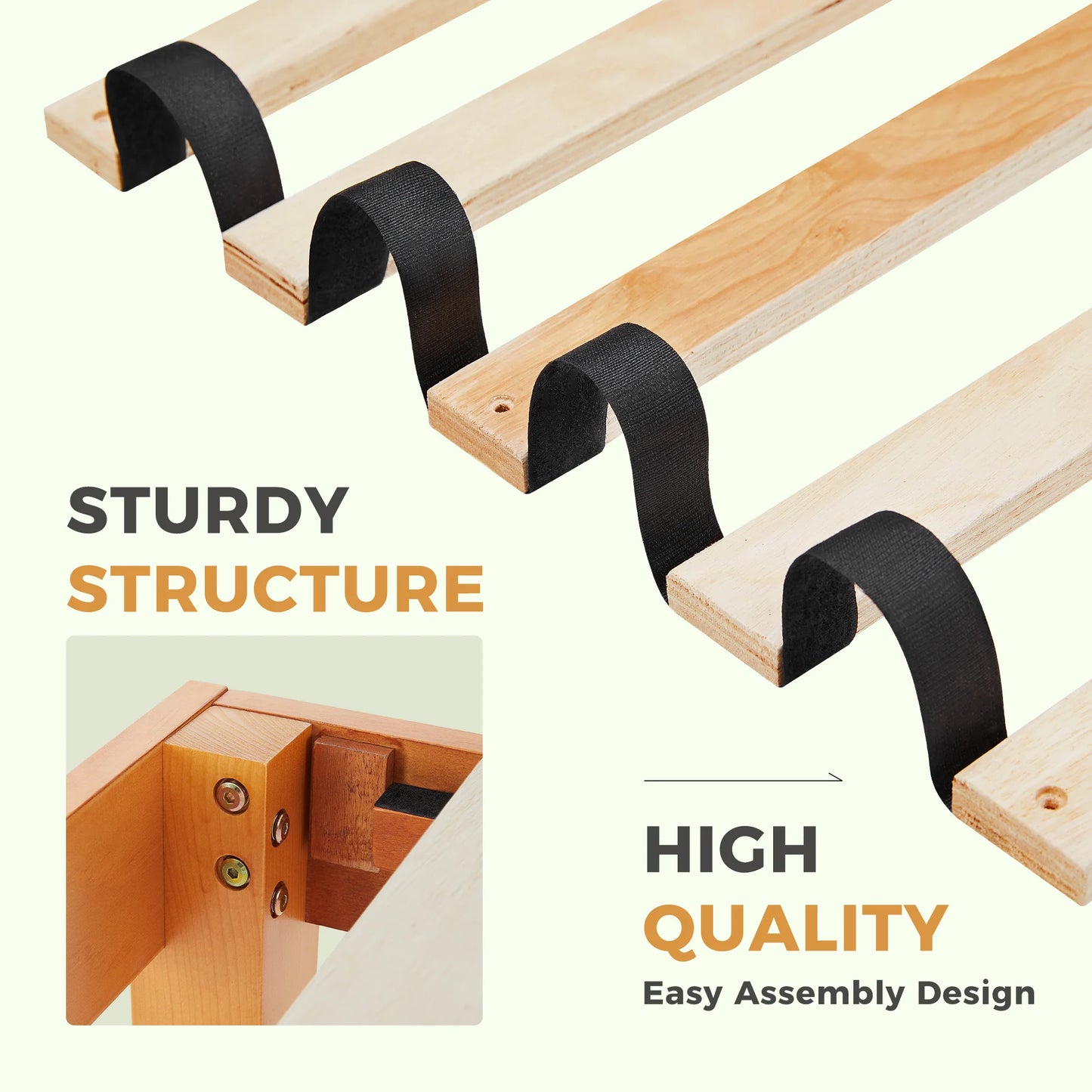 JHK Solid Wood Bed Frame With Sturdy Slat Support Assembly