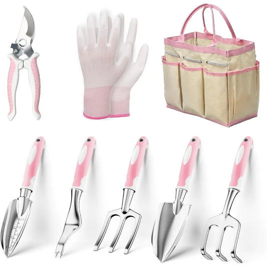 Garden Tools 8 Piece Gardening Tools with Bag Heavy Duty Stainless Steel Garden Tools Set Outdoor Hand Tools for Planting Weedi