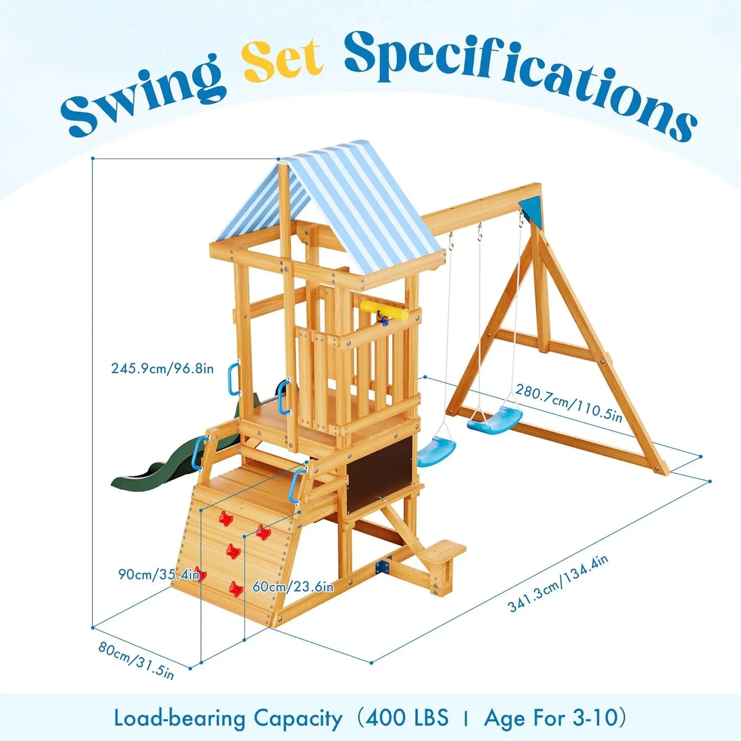 Rolife Wooden Swing Set For Kids With Climbing Wall Outdoor