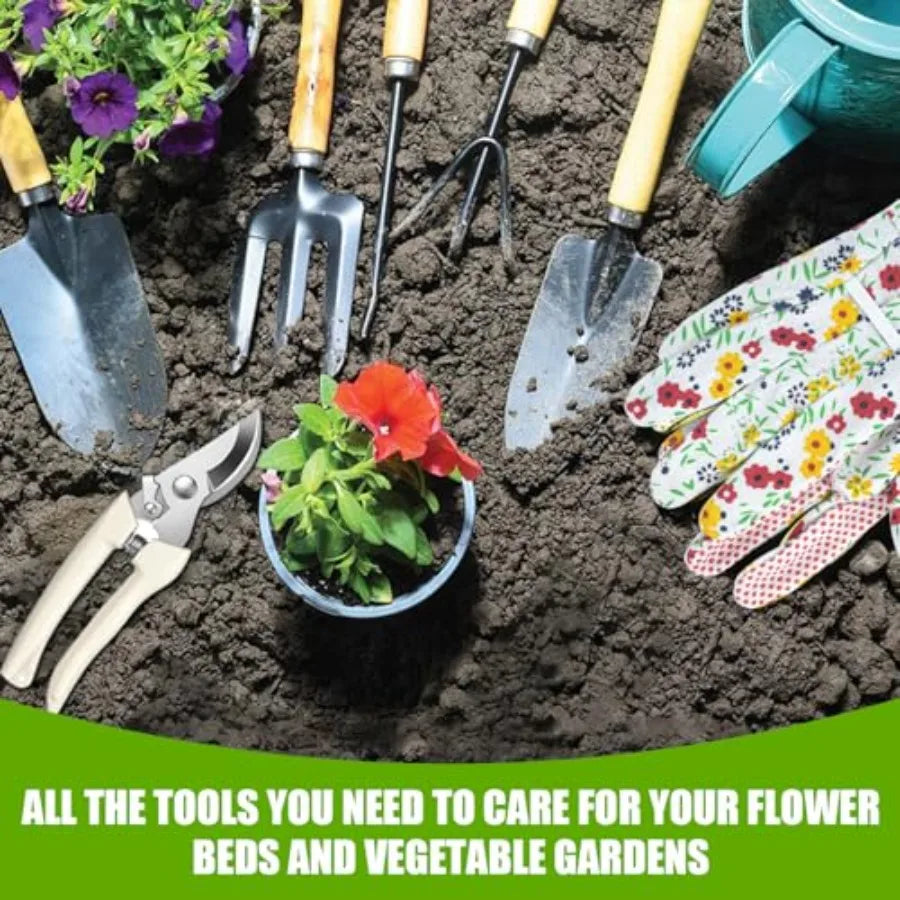 10Piece Heavy Duty Gardening Tools Set for Women and Men Durable Steel Hand Tools with Storage Handbag Box Ideal for Outdoor Ga