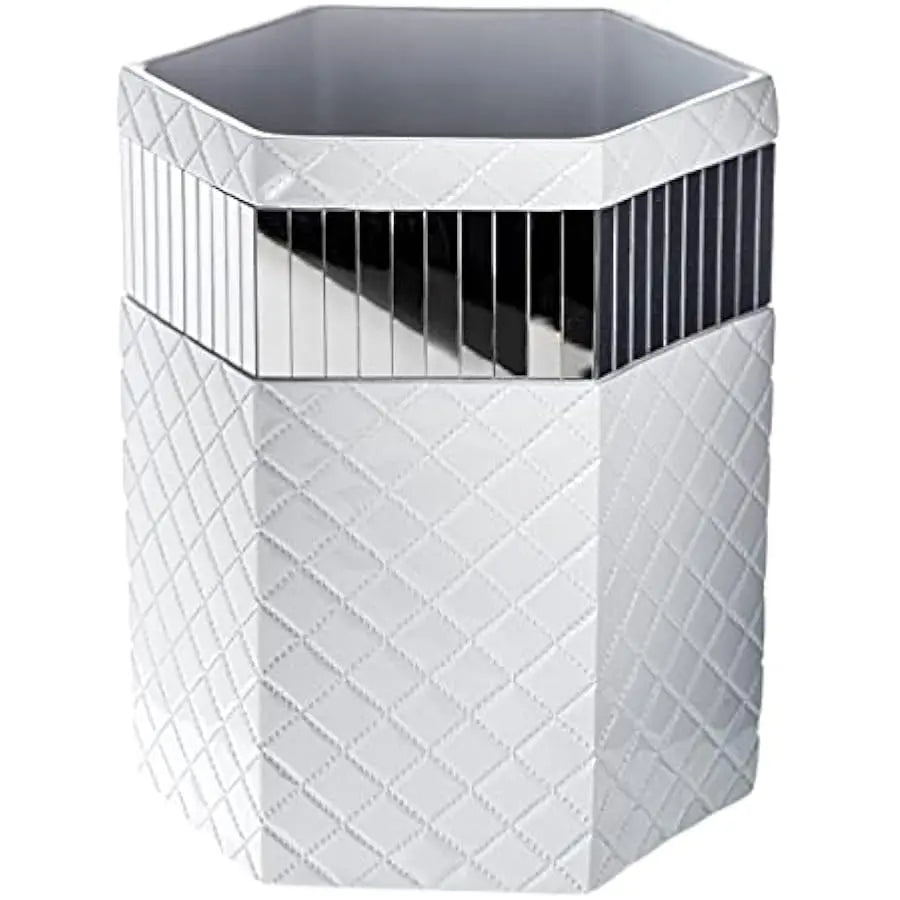 Quilted Mirror Bathroom Accessories Set With Trash Can Tissue Box