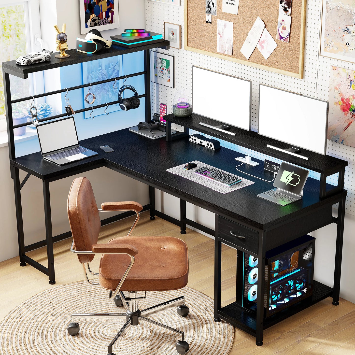 EnHomee 53 Inch L Shaped Gaming Desk With Hutch