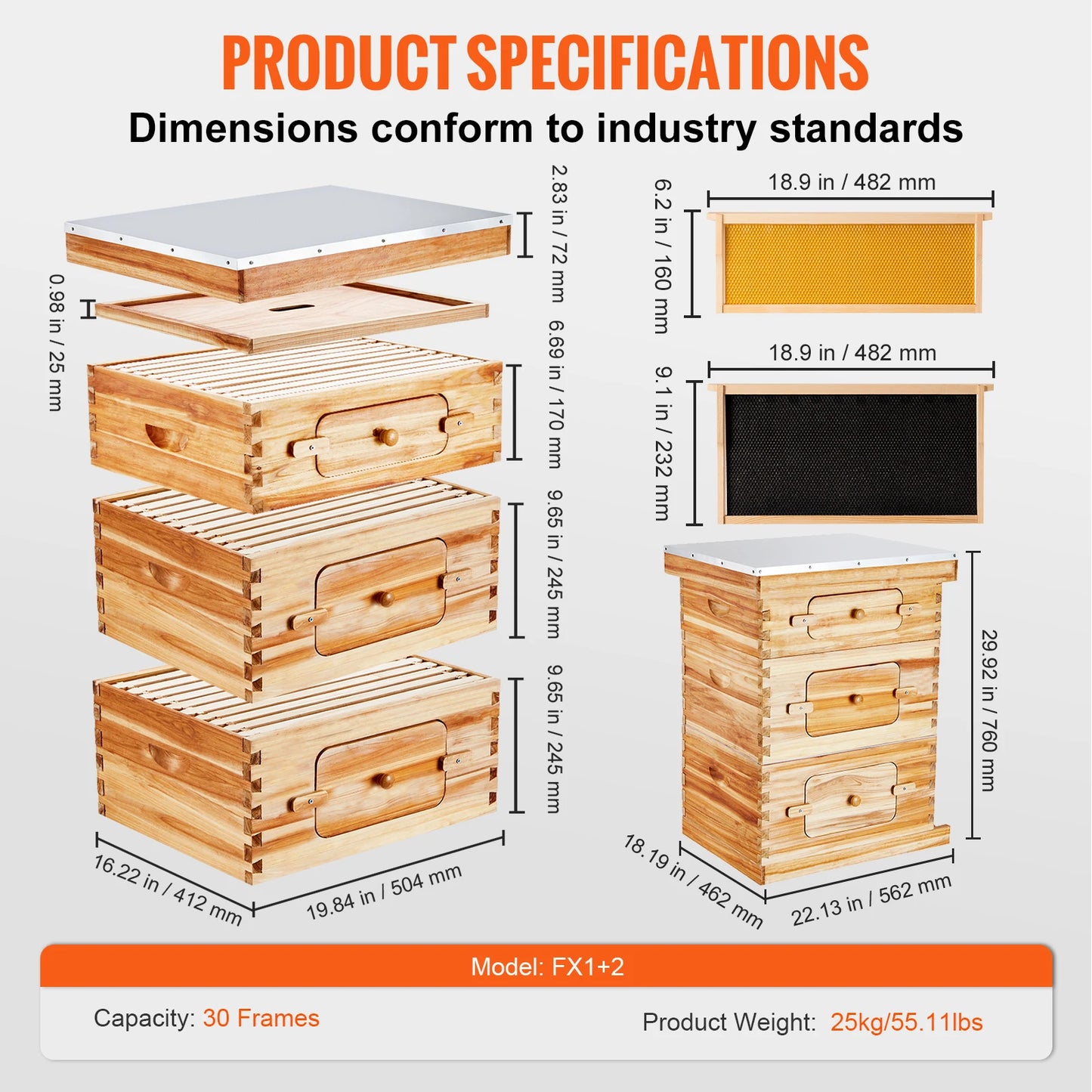 SucceBuy Cedar Bee Hive Langstroth Starter Kit With Acrylic Windows