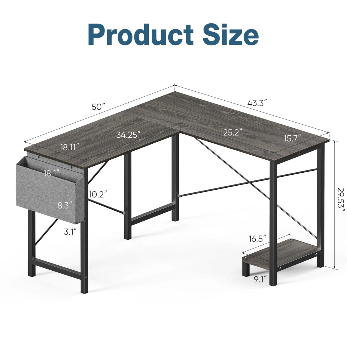 JHK L Shape Computer Desk With CPU Storage Shelf