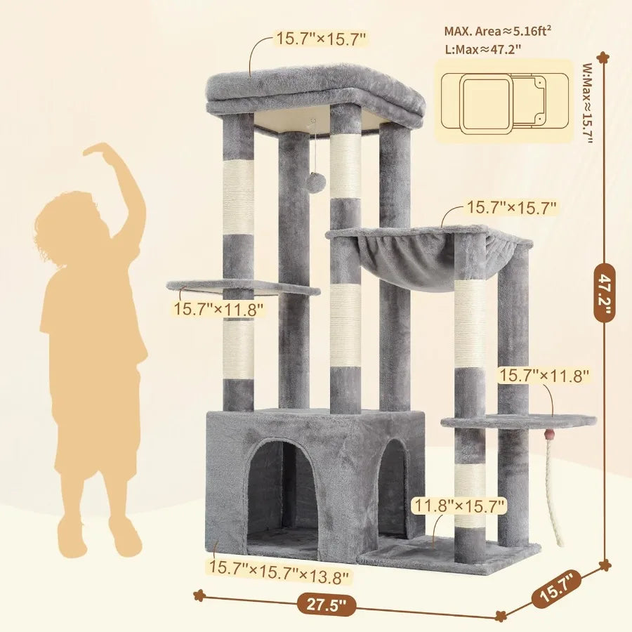 XIUWO Cat Tree For Indoor Cats Tall Multi Level Condo With Sturdy Base