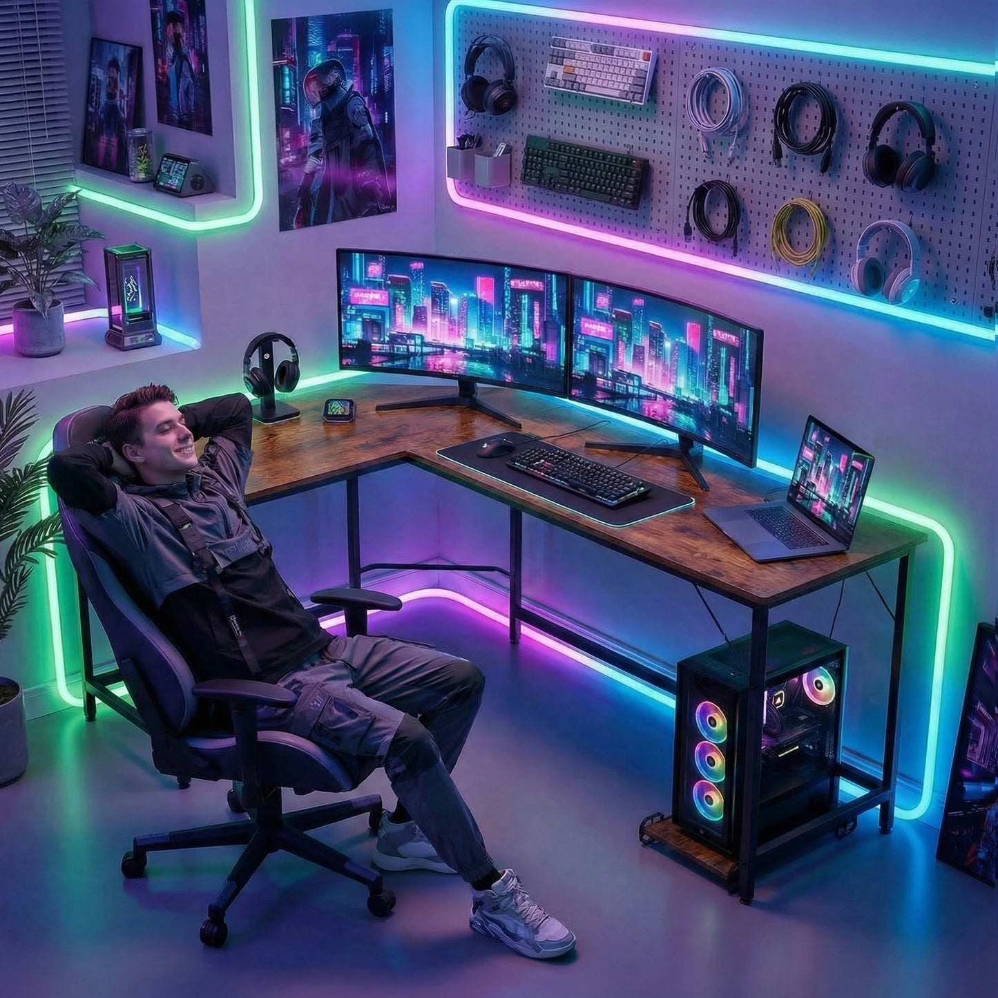 JHK 66 Inch L Shaped Corner Gaming Computer Desk