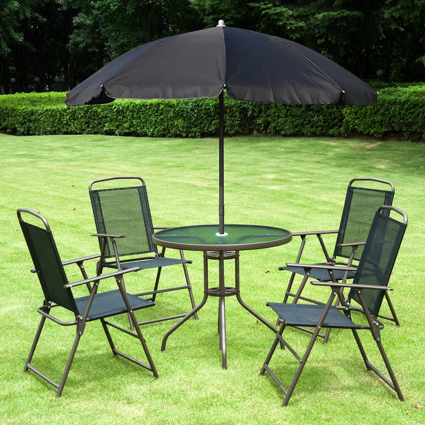 Outsunny 6 Piece Patio Dining Set With Umbrella And Glass Table