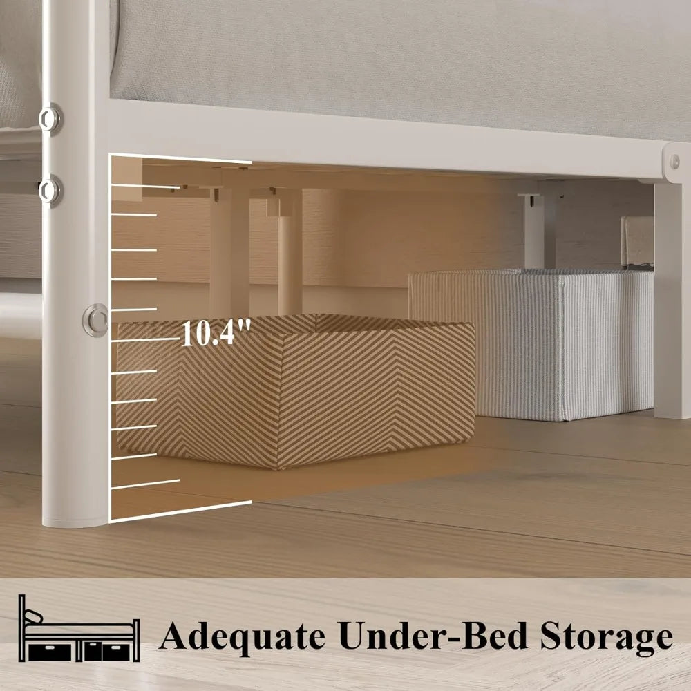 Full Size Metal Platform Bed Frame with Butterfly Headboard, No Box Spring Needed, Easy Assembly, White