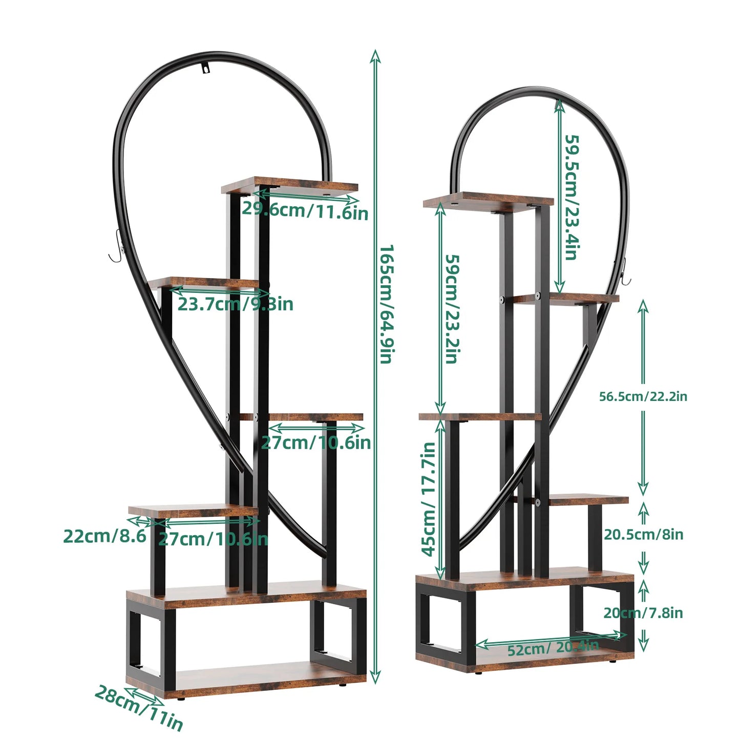 Half Heart Plant Stand Rack For 20 Pots With Hooks