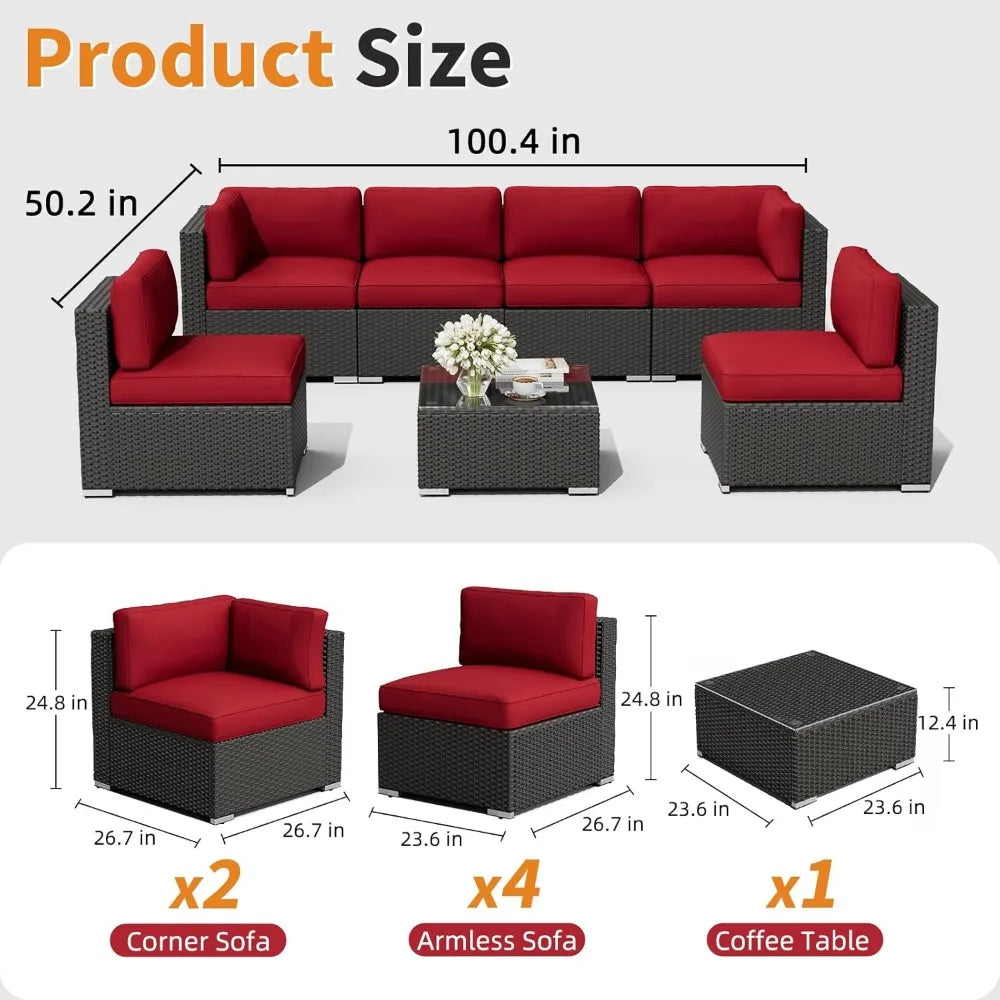 Outdoor 7 Piece Patio Sofa Set Glass Top Table Cushions