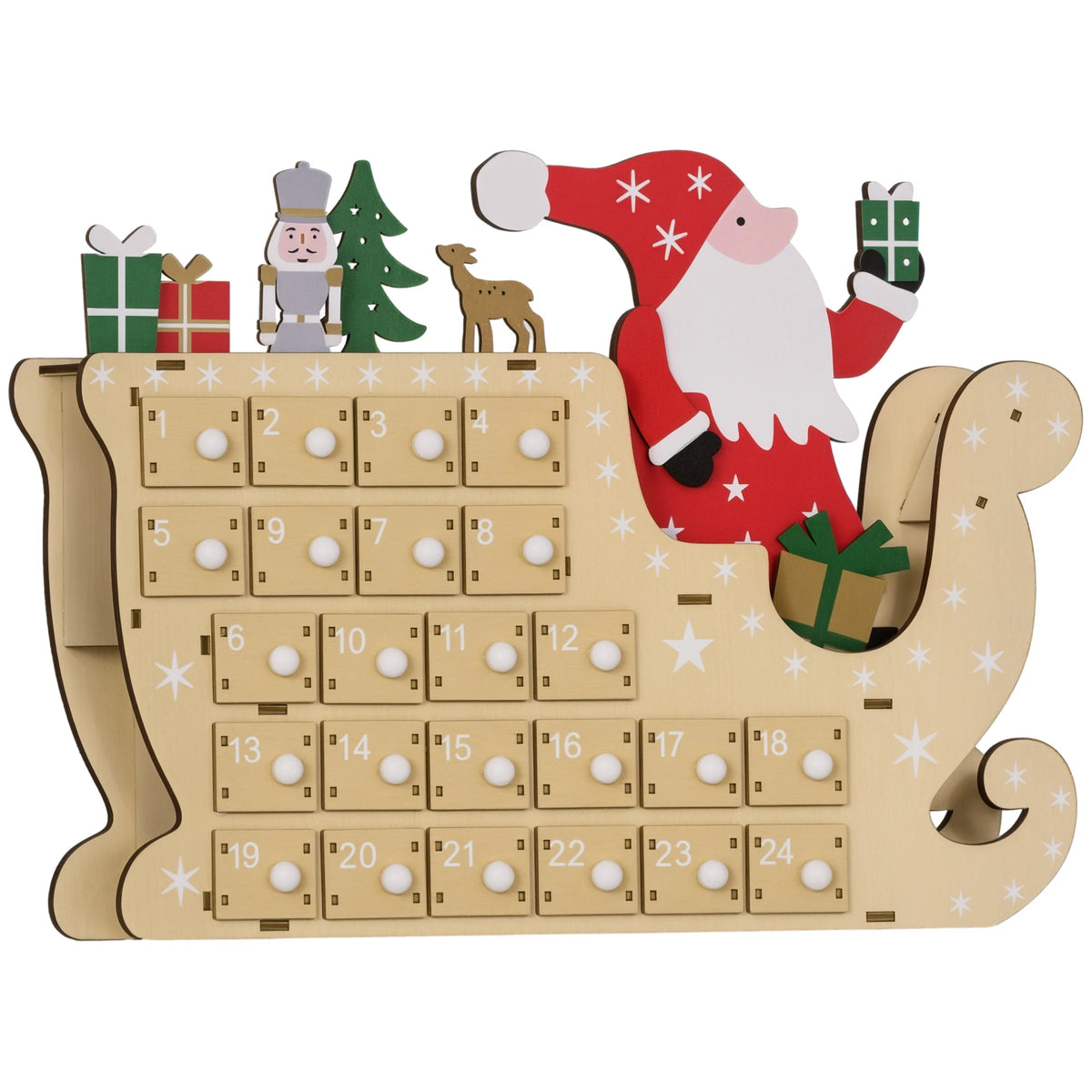 HOMCOM Wooden Christmas Advent Calendar With 24 Countdown Drawers