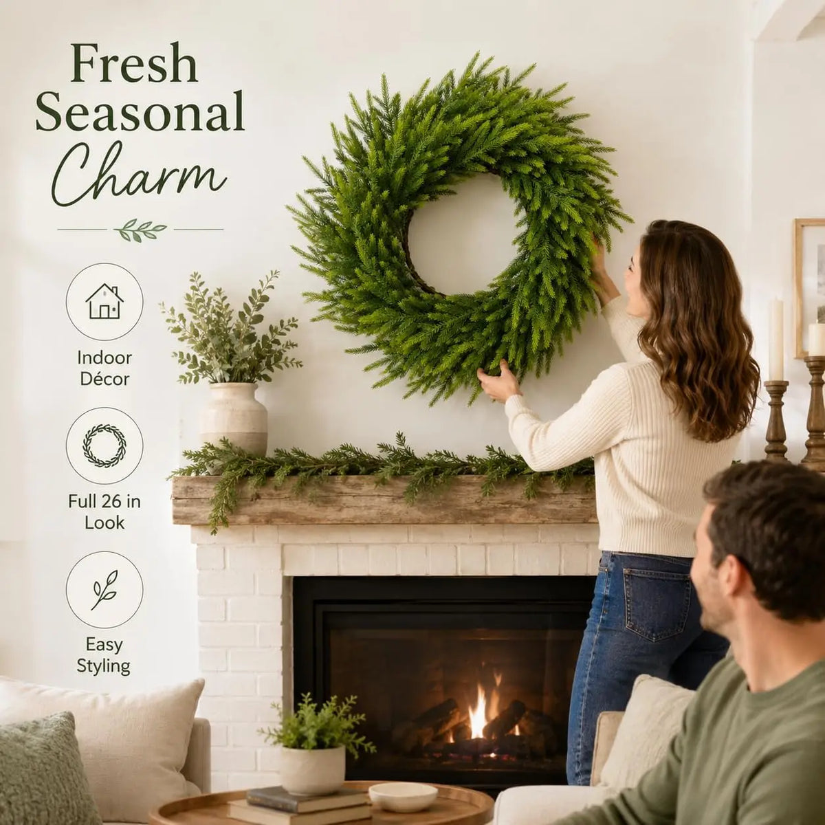 Artificial Cedar Christmas Wreath for Door and Home Holiday Decoration