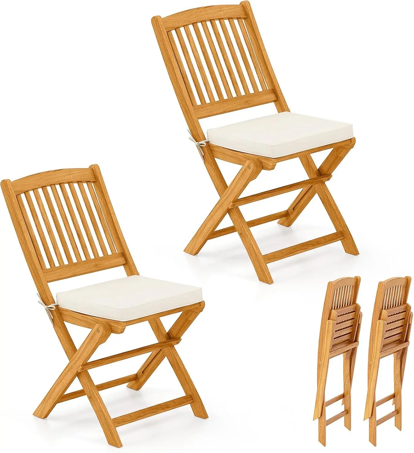 XIUWO Folding Outdoor Dining Chairs With Cushions Bamboo Frame