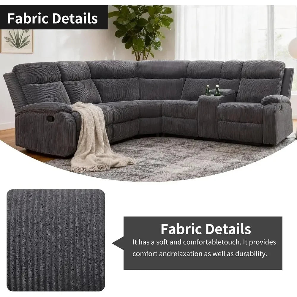 Reclining Sectional Sofa Set With Cup Holders And Storage