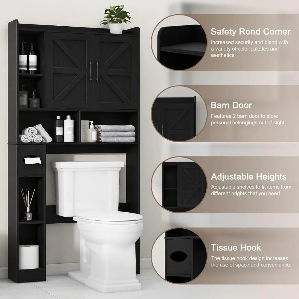 Farmhouse Over Toilet Storage Cabinet With Barn Door Paper Holder