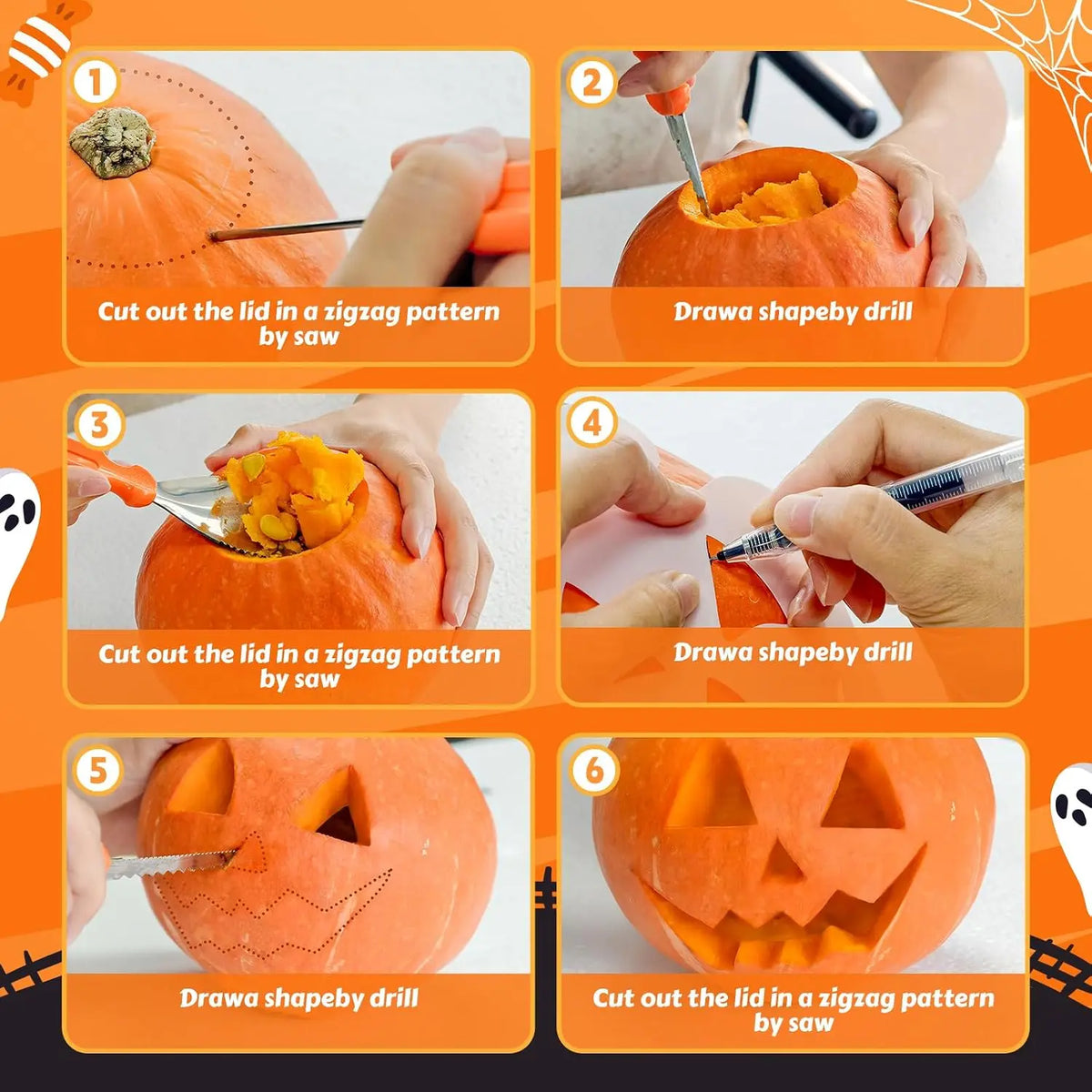 Halloween Pumpkin Carving Kit with Stencils and Family Decorating Tools