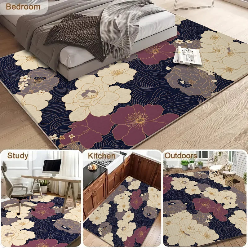VIKAMA Persian Floral Area Rug Modern Non Slip Living Room Mat