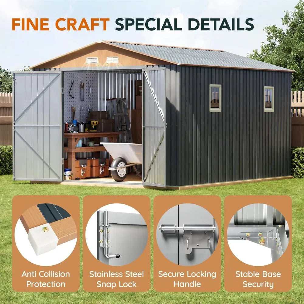Metal Tool Shed Storage With Lockable Doors And Vents Weatherproof