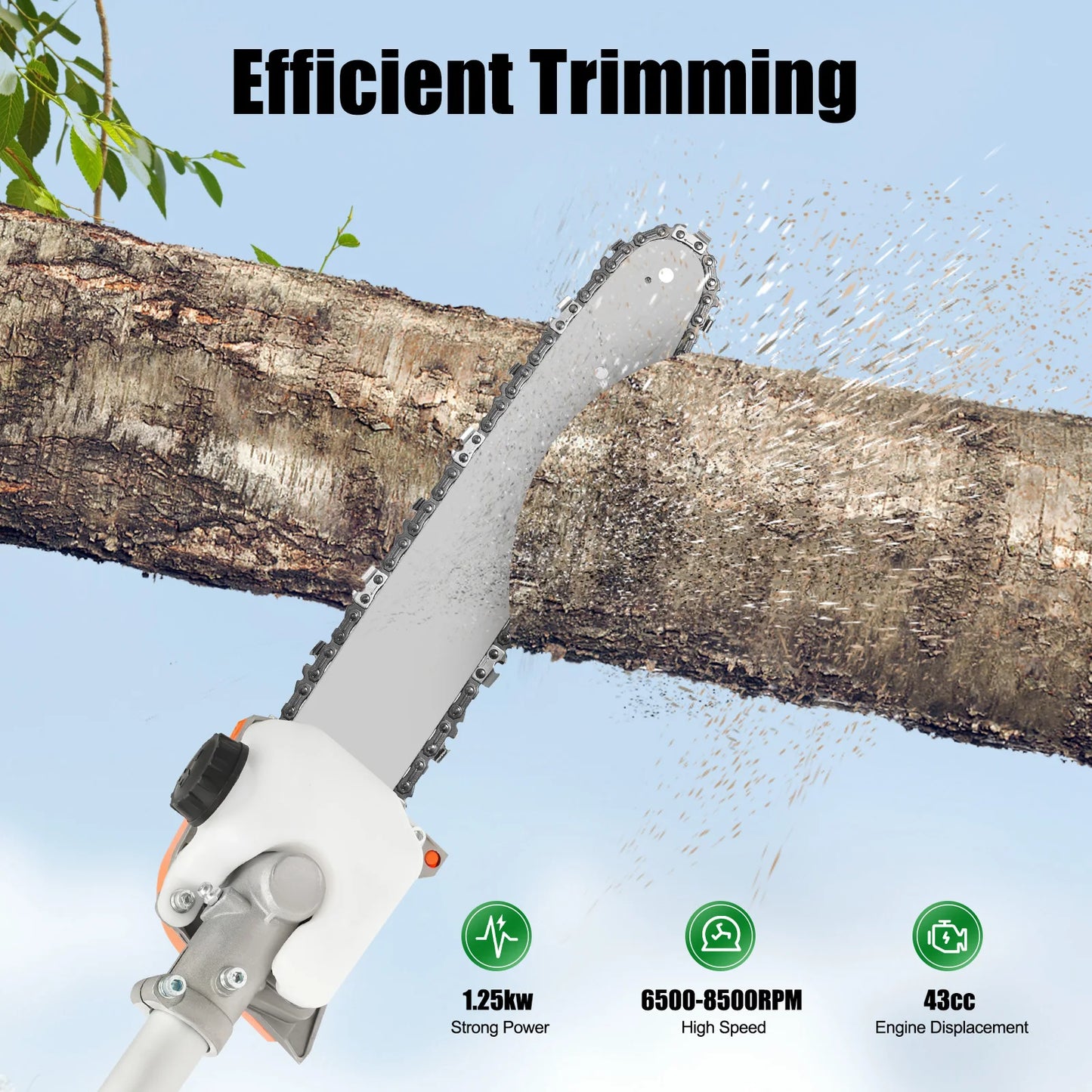 Adjustable Long Branch Saw 12inch 43CC Two-stroke Gas Hedge Trimmer Gas Powered Pole Hedge Trimmer Suitable for Branch Trimming