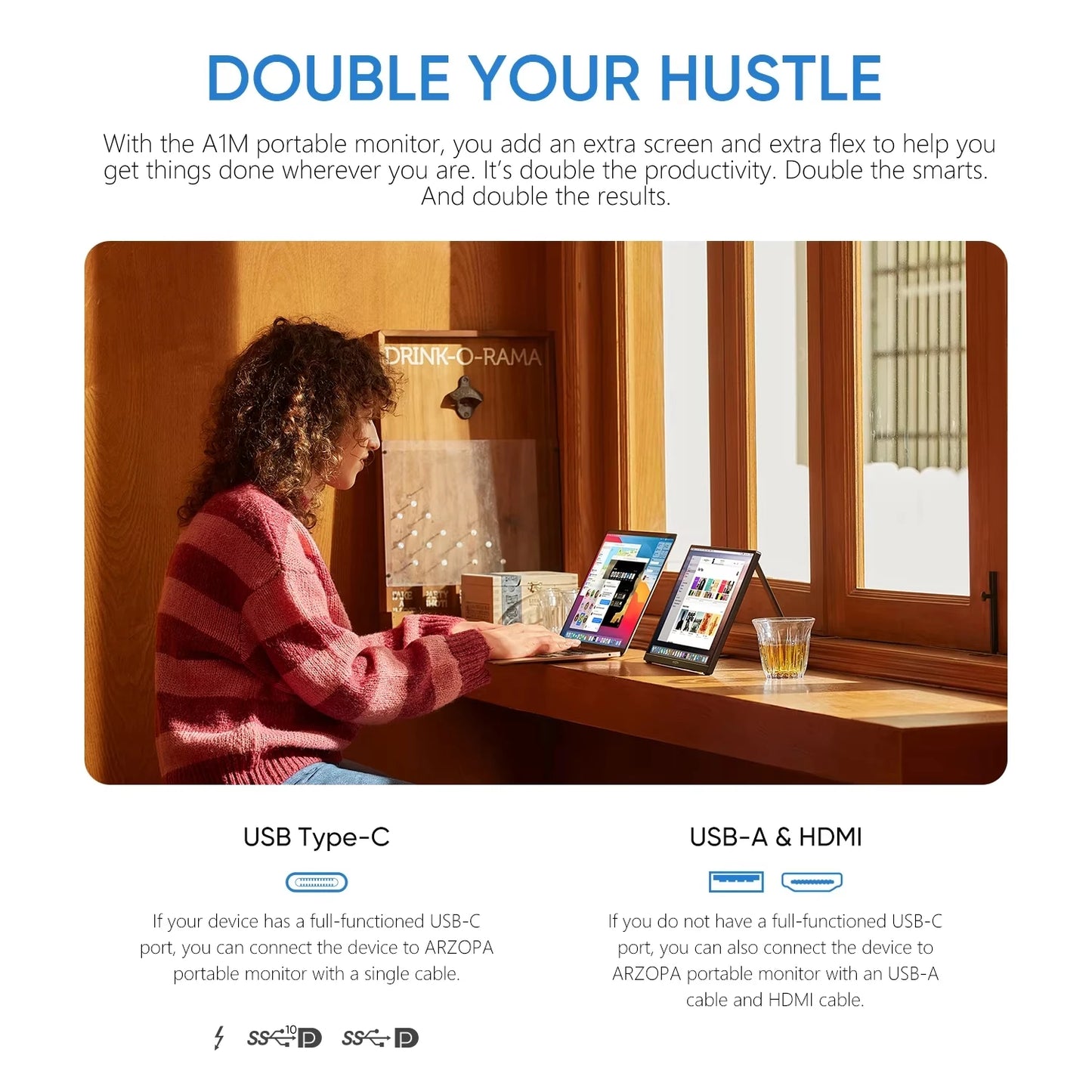 Arzopa Portable Monitor FHD USB-C Mini HDMI Laptop PC Switch
