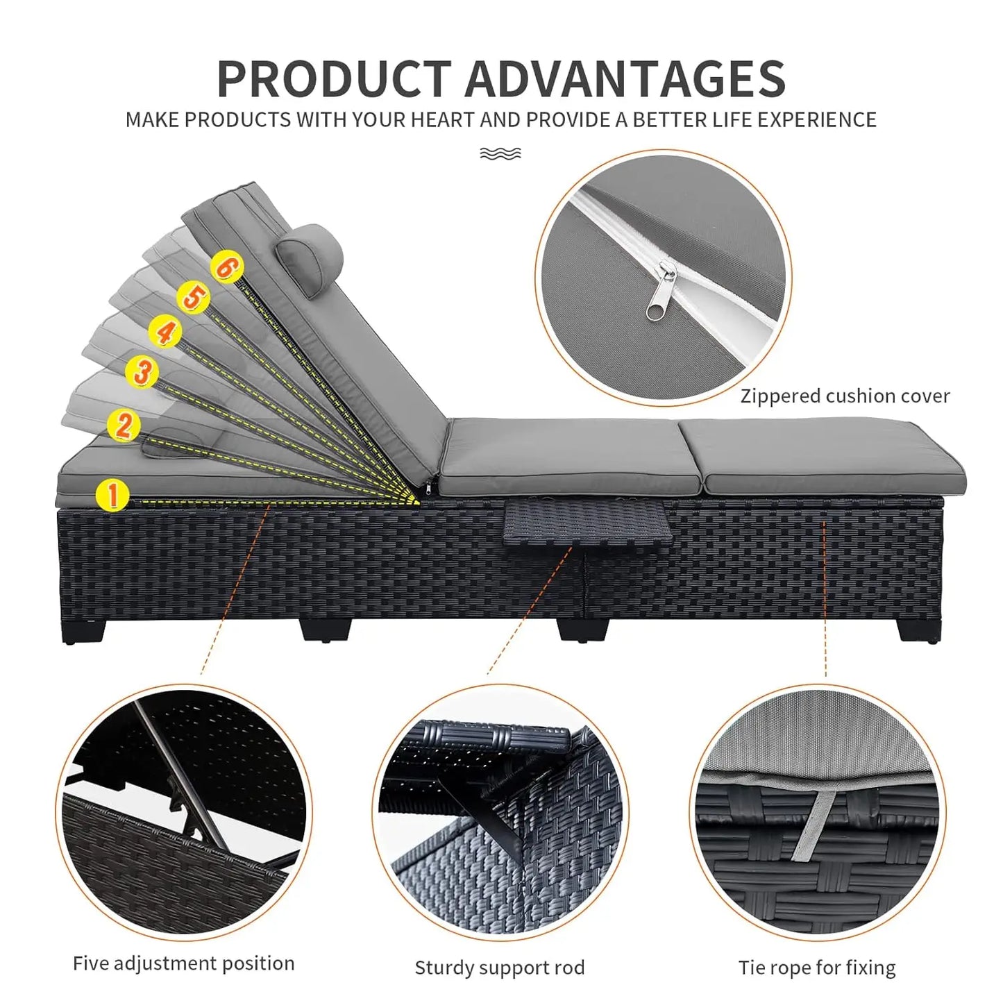 Outdoor Wicker Chaise Lounge Set for Patio with Cushions