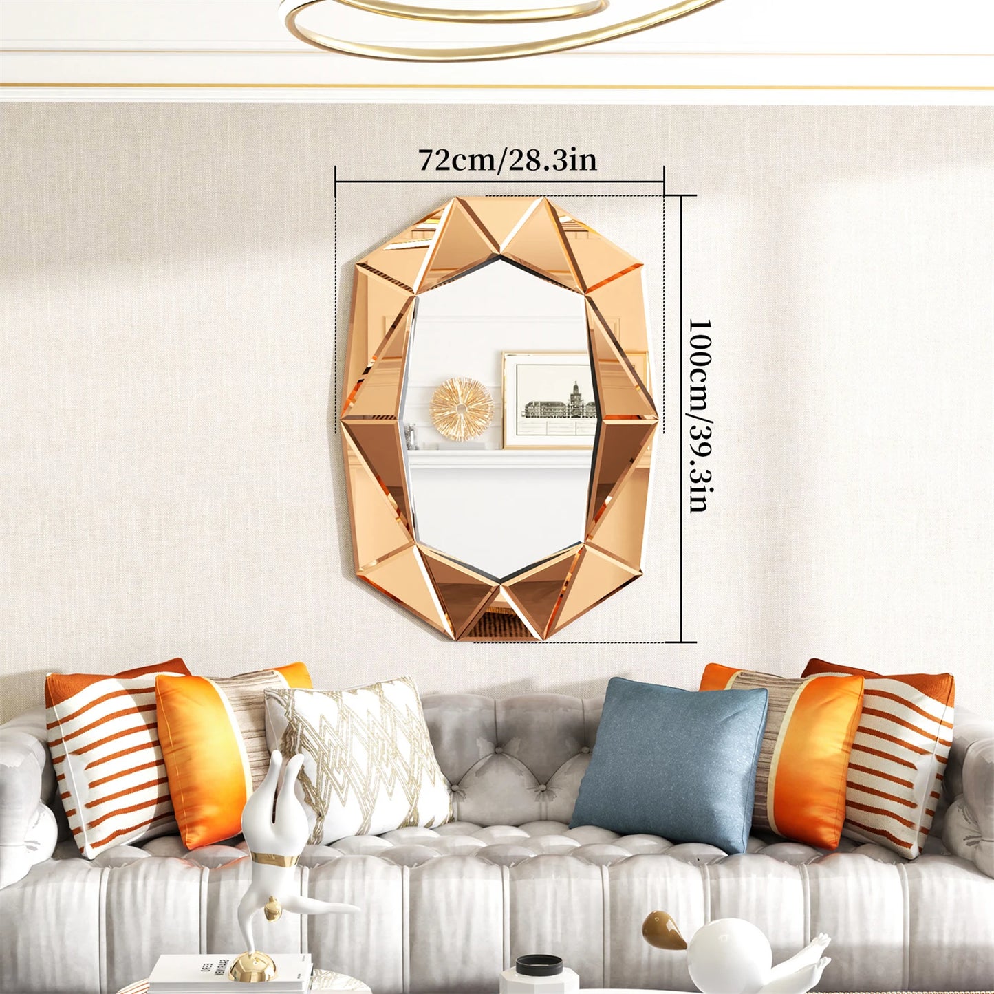 Asymmetrical Decorative Venetian Glass Inlay Wall Mirror For Living Room