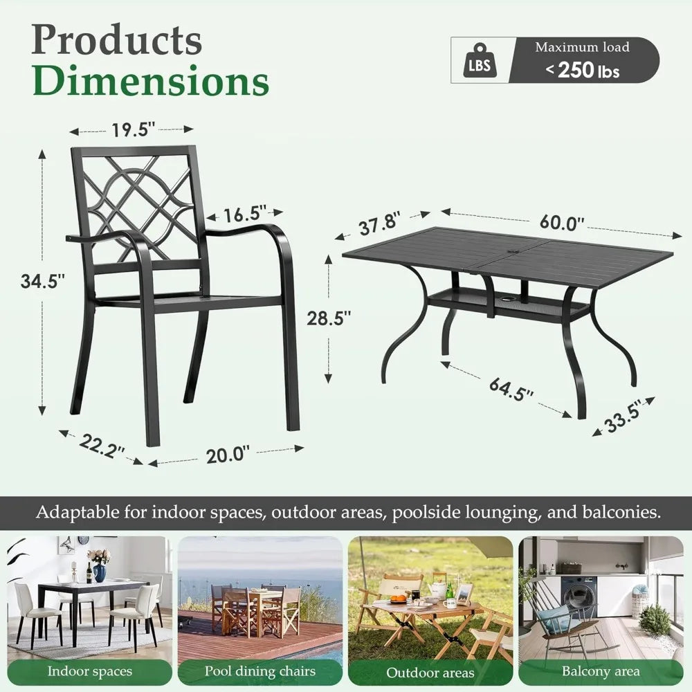NBVCX Patio Dining Set With Rectangle Table And Umbrella Hole Stackable Chairs