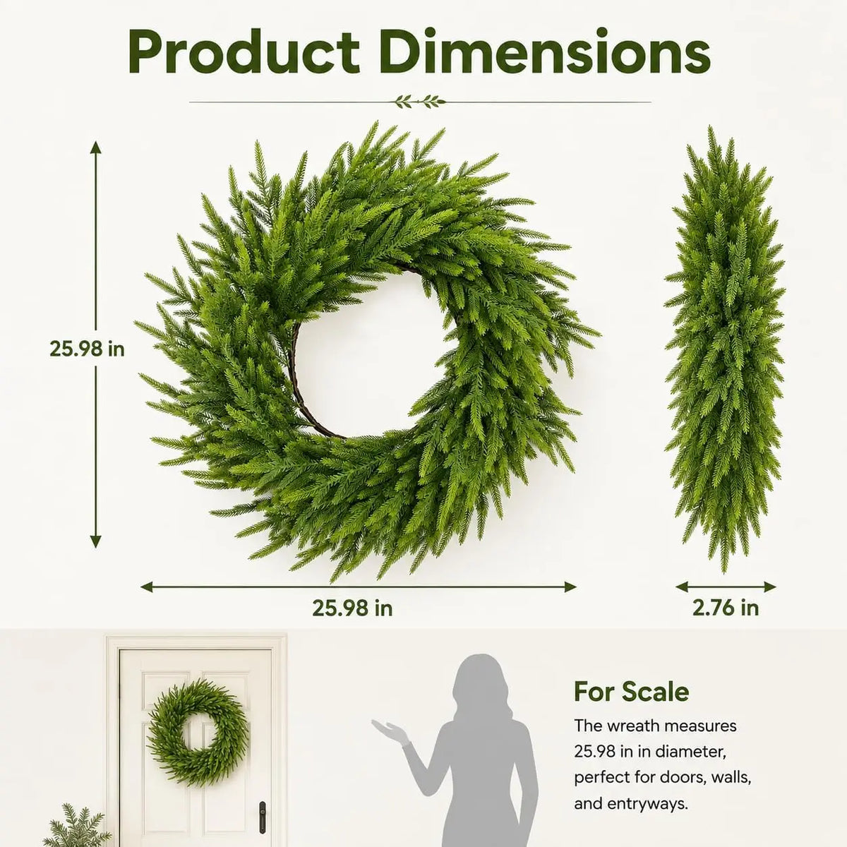 Artificial Cedar Christmas Wreath for Door and Home Holiday Decoration