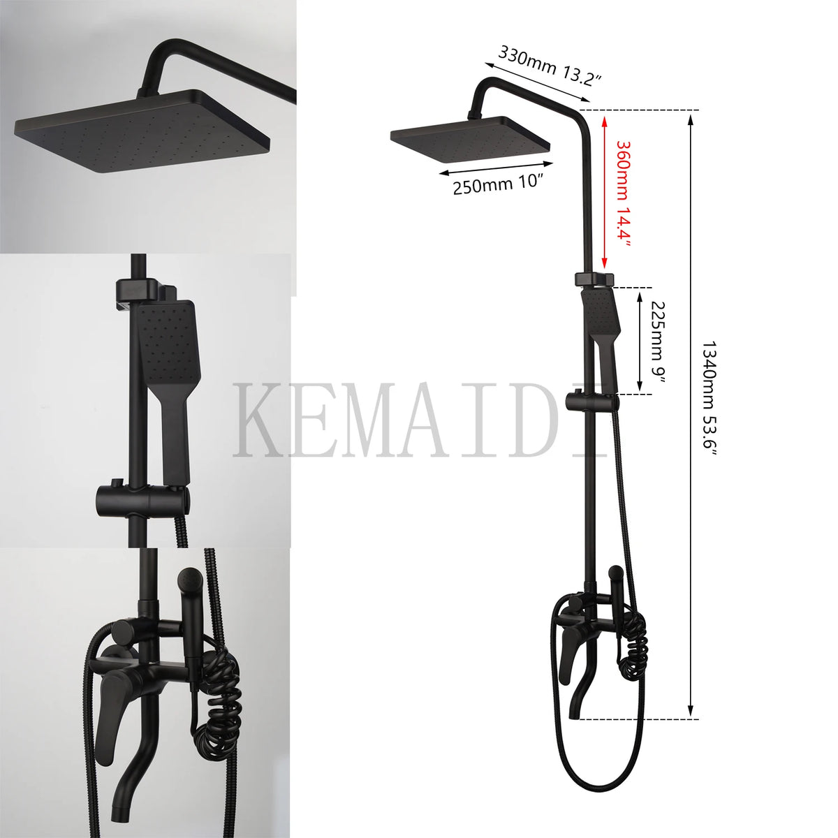 KEMAIDI Rainfall Shower Bathtub Faucet Set With Mixer And Shelf