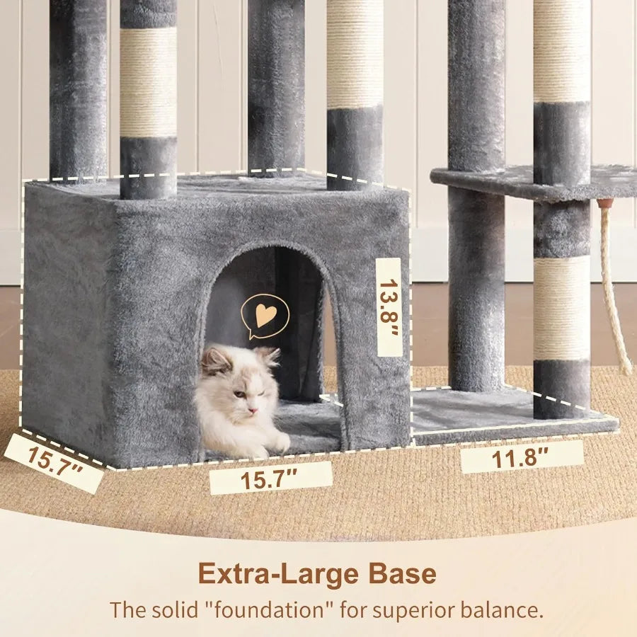XIUWO Cat Tree For Indoor Cats Tall Multi Level Condo With Sturdy Base