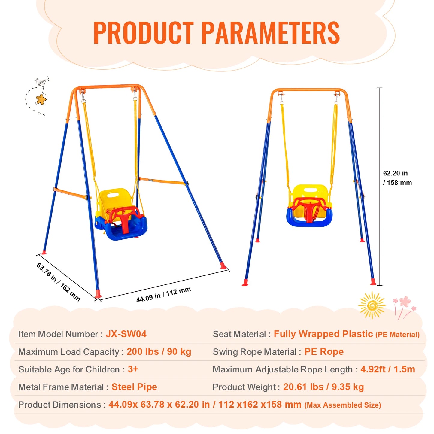 SucceBuy Swing Set 600 Lb Capacity With Saucer And Belt Seats