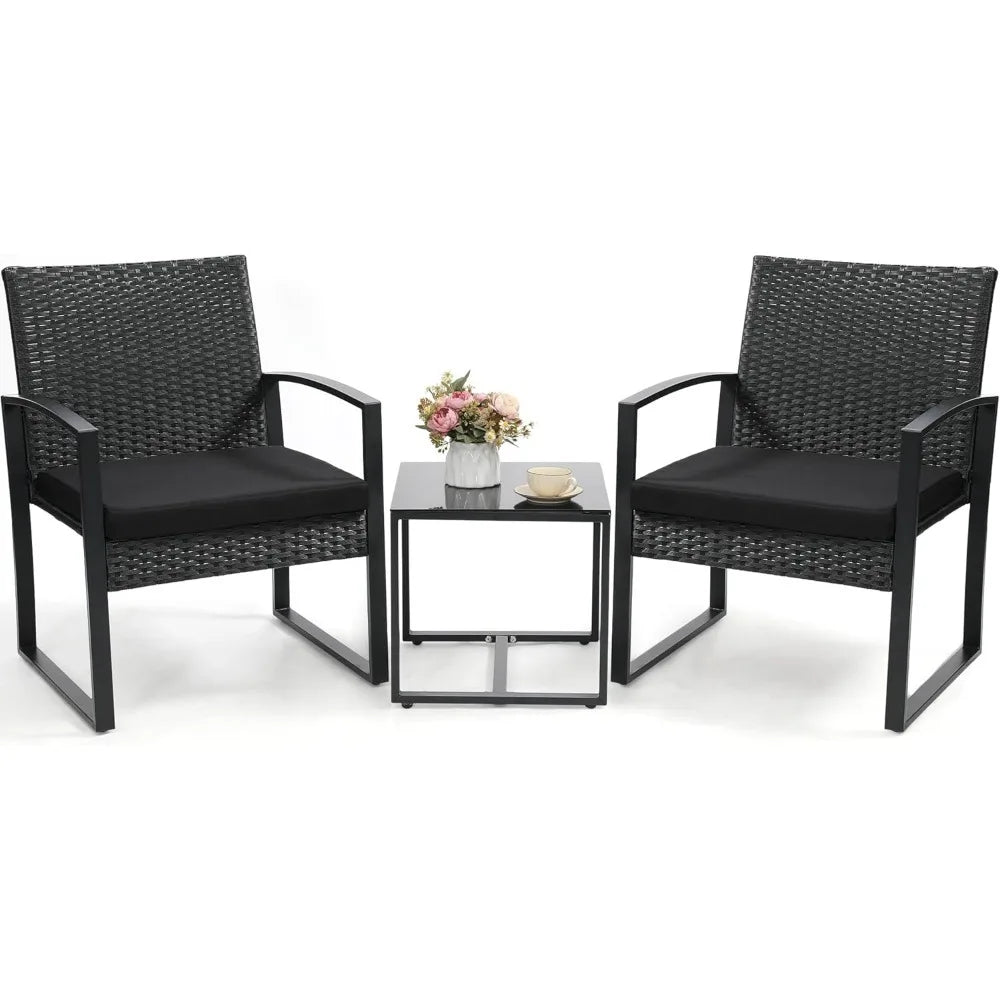3 Piece Wicker Patio Bistro Set With Outdoor Coffee Table
