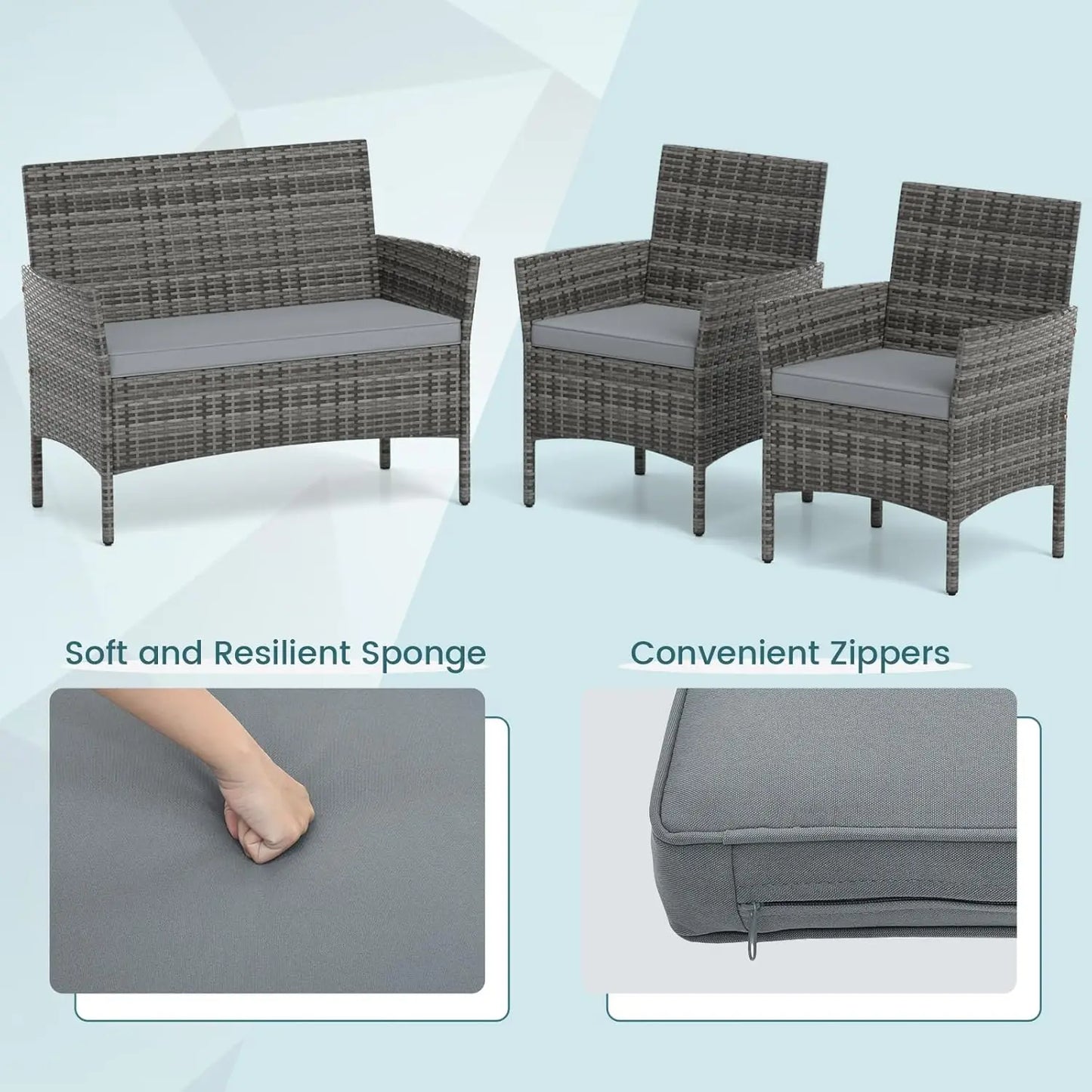 Rattan Outdoor Patio Furniture Set With Cushions And Coffee Table