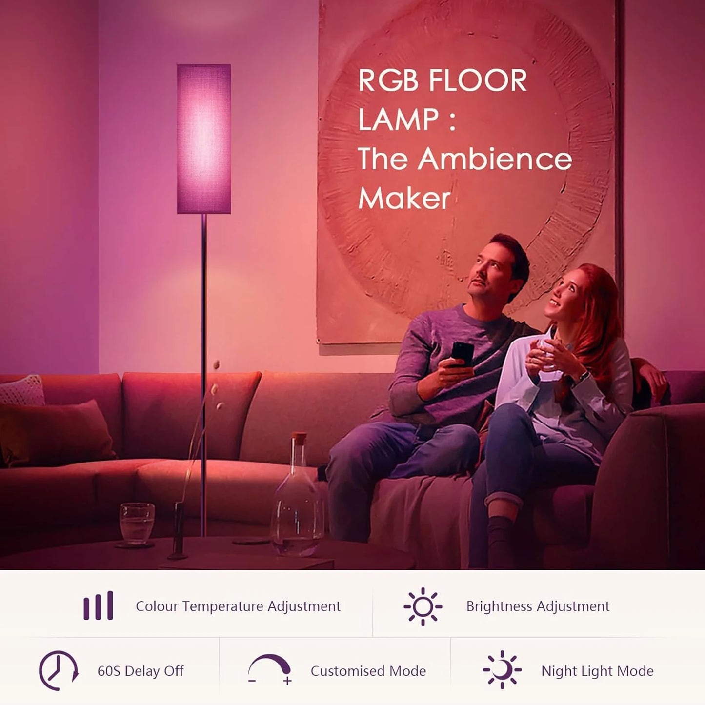 Modern RGB Floor Lamp Standing Tall Light For Bedroom