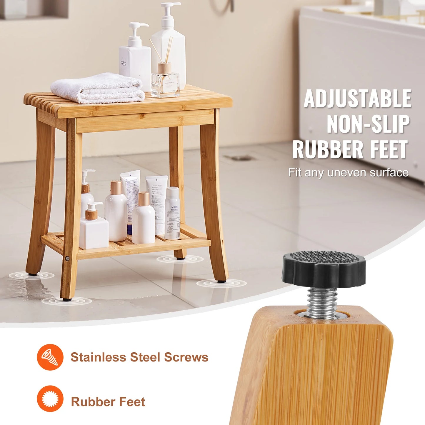 SucceBuy Bamboo Shower Bench With Storage Shelf Waterproof Spa Seat