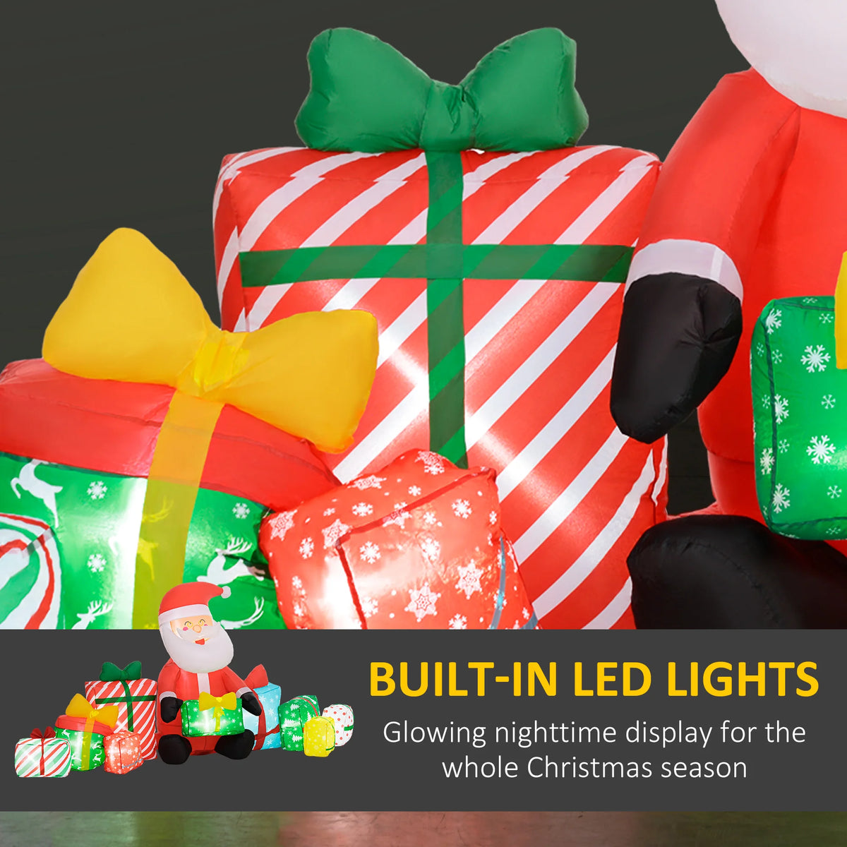 Christmas Inflatable Santa Claus With Gift Boxes LED Lights