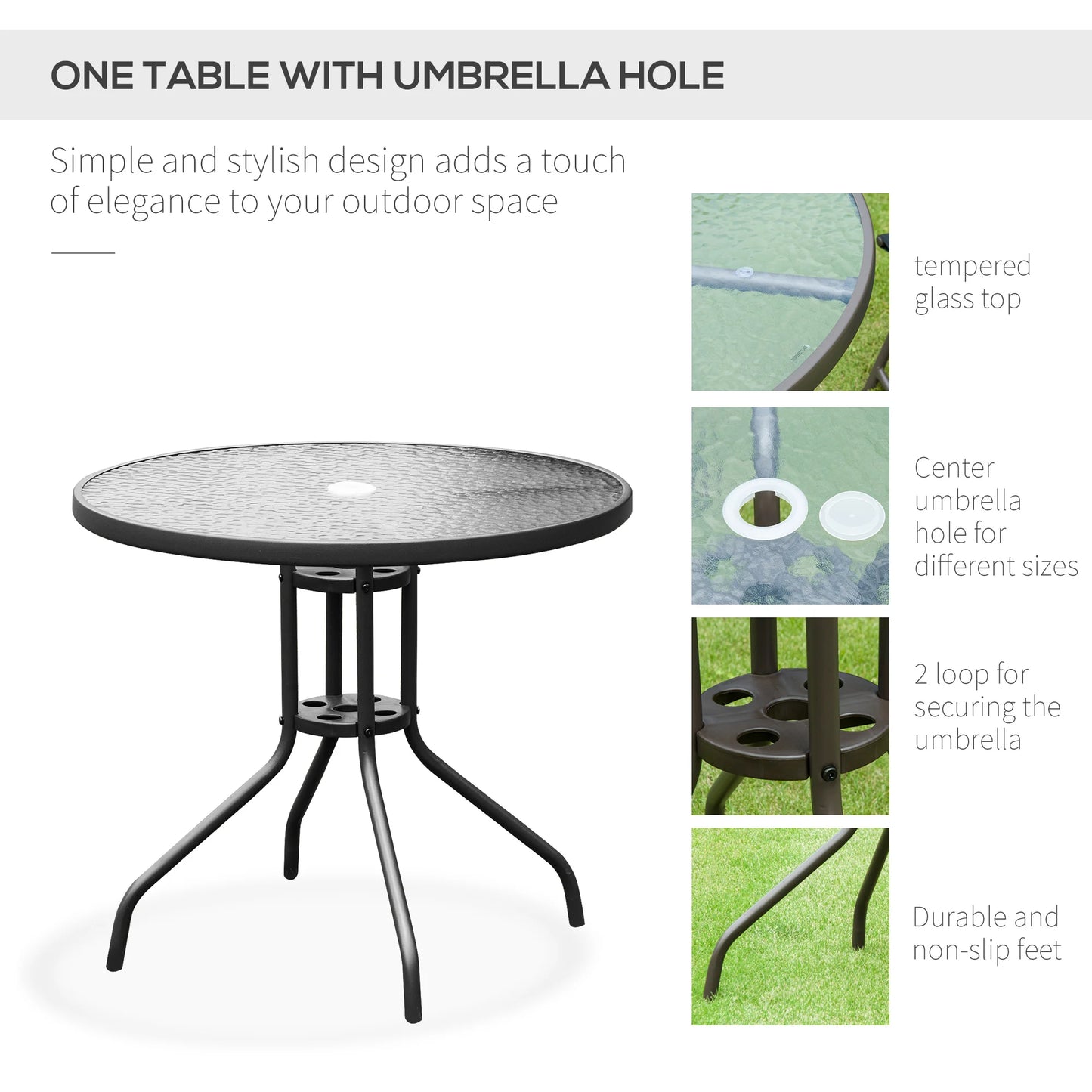 Outsunny 6 Piece Patio Dining Set With Umbrella And Glass Table
