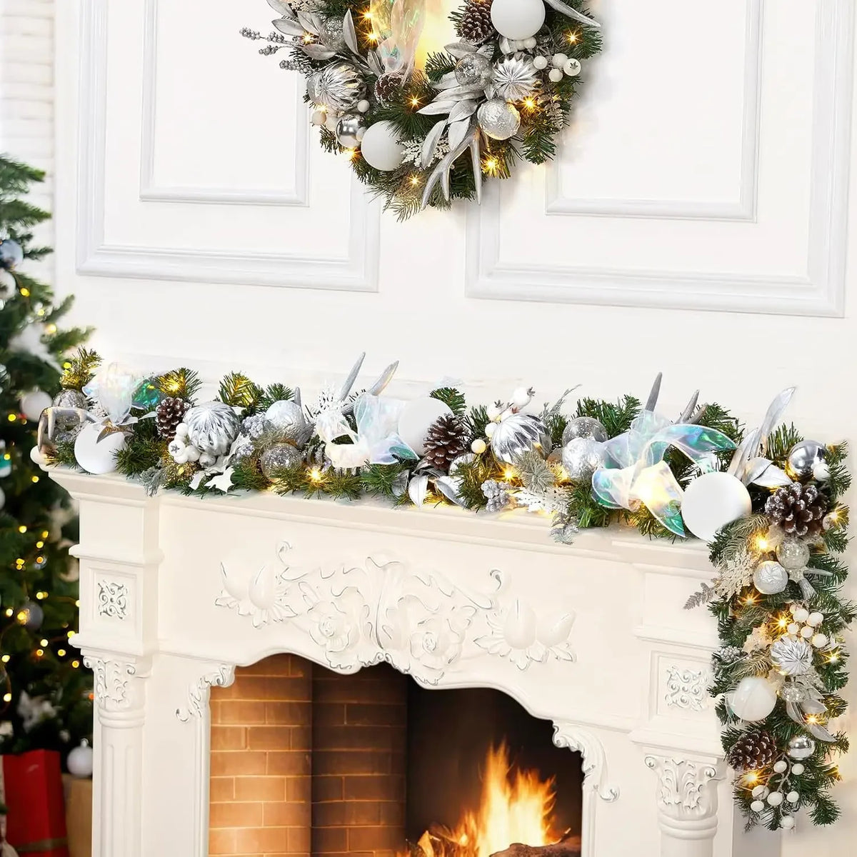 Garvee Lighted Christmas Garland With Timer And Decorative Ornaments