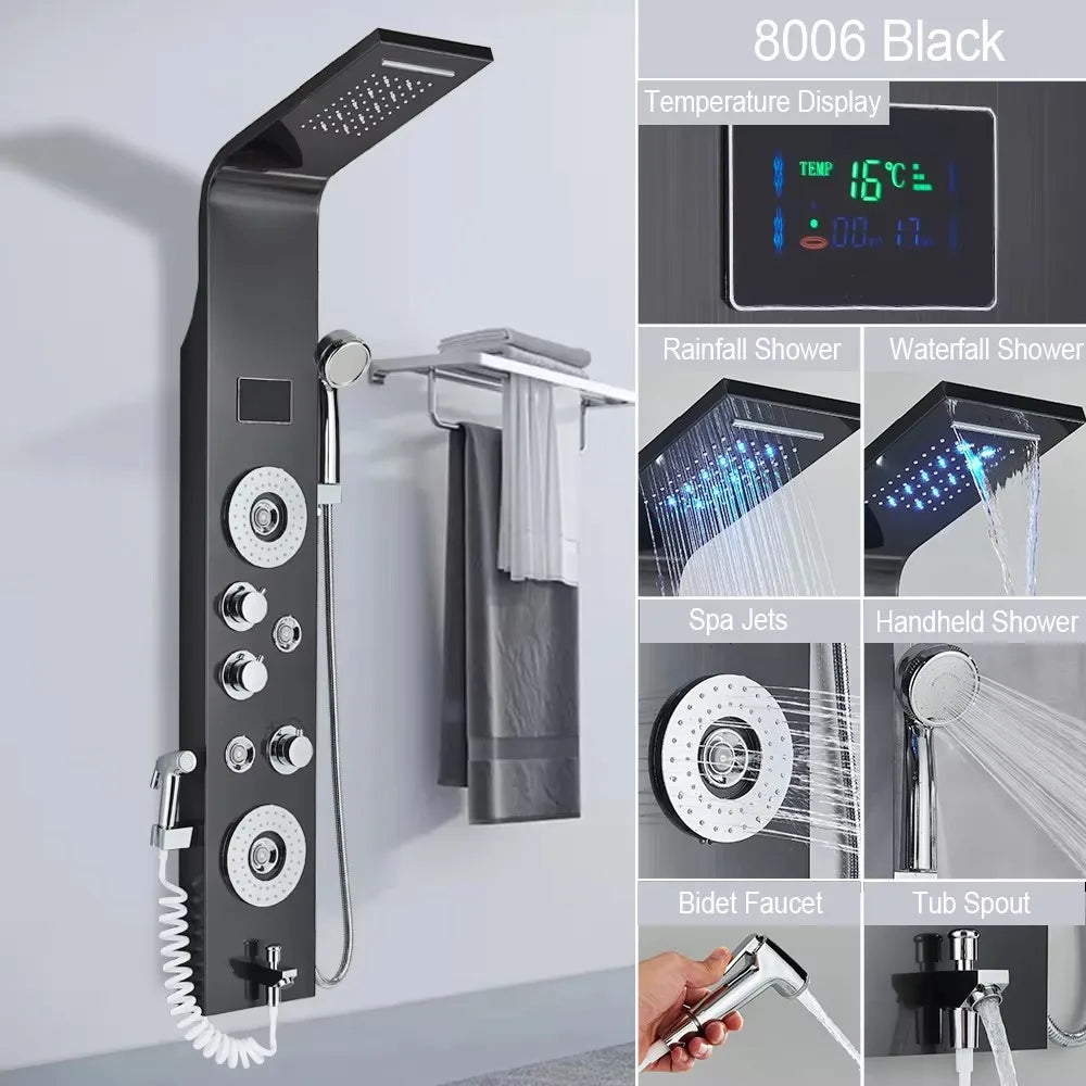 MYQualife Stainless Steel Shower Panel with LED Hot Cold Controls