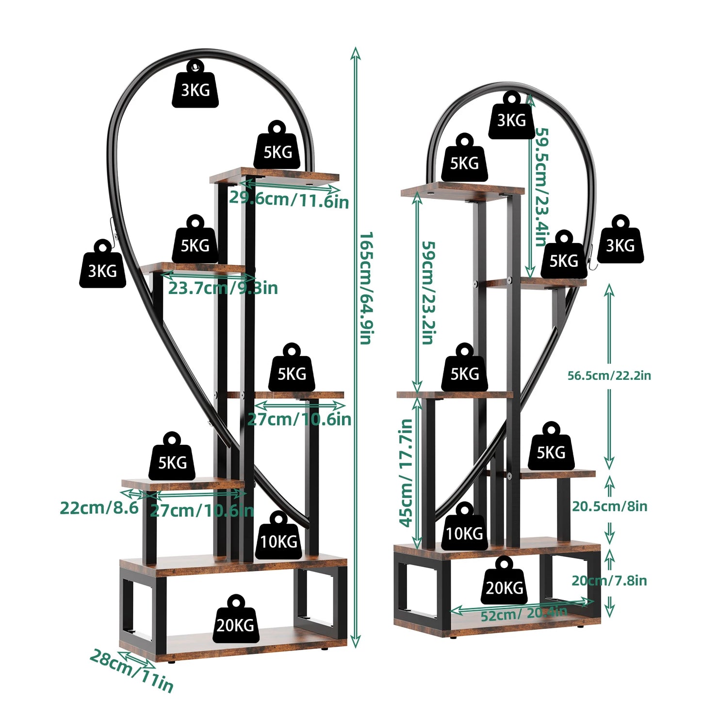 Wisfor 6 Tier Wood And Metal Plant Display Rack With Grow Lights