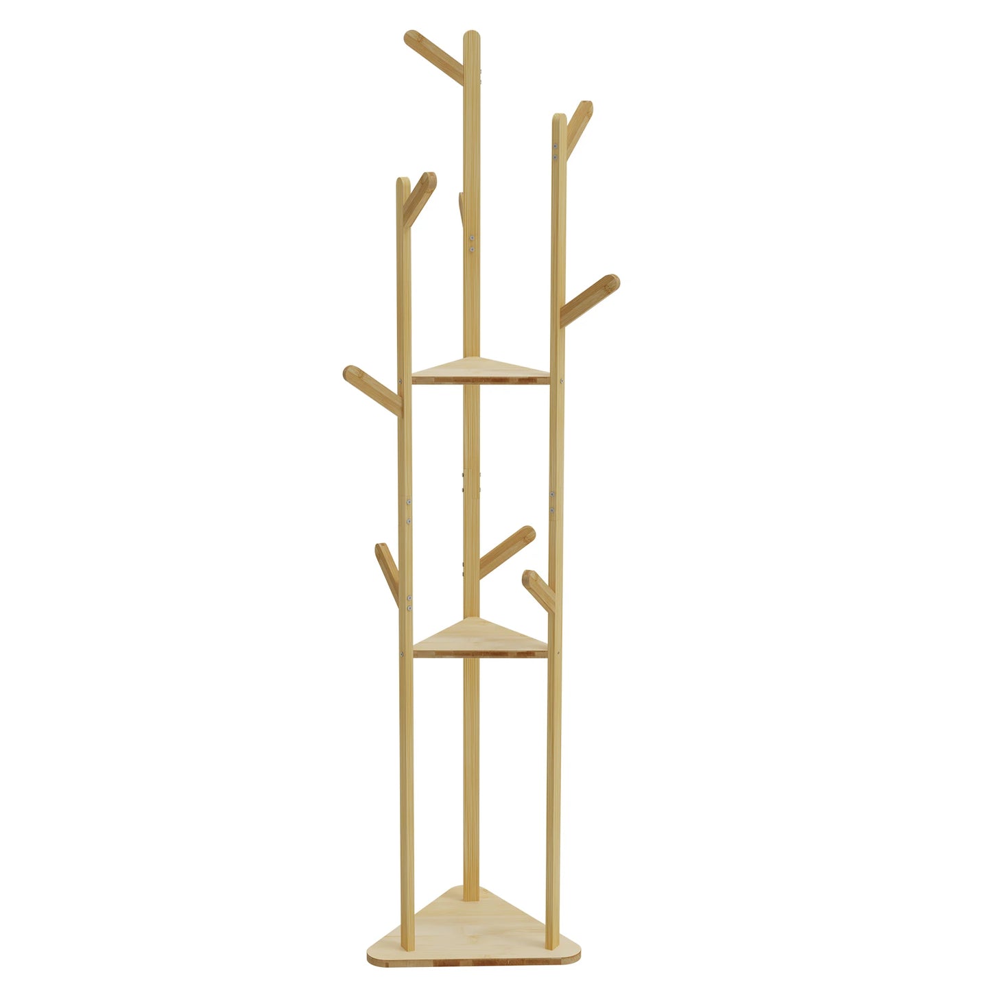 Wisfor Bamboo Corner Coat Rack Stand With Hooks And Shelves