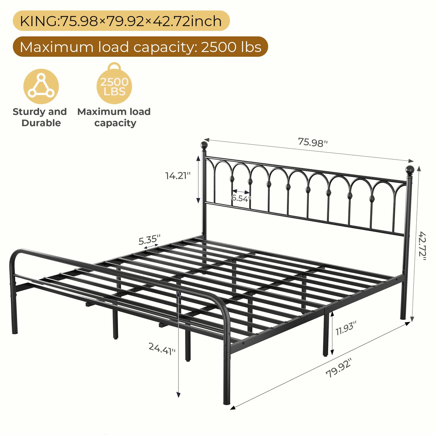JHK Square Metal Platform Bed Frame With Under Bed Storage