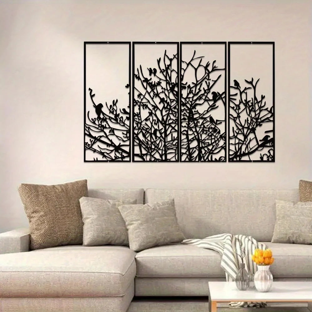 Tree Of Life Wall Decor 4 Panel Mid Century Metal Art