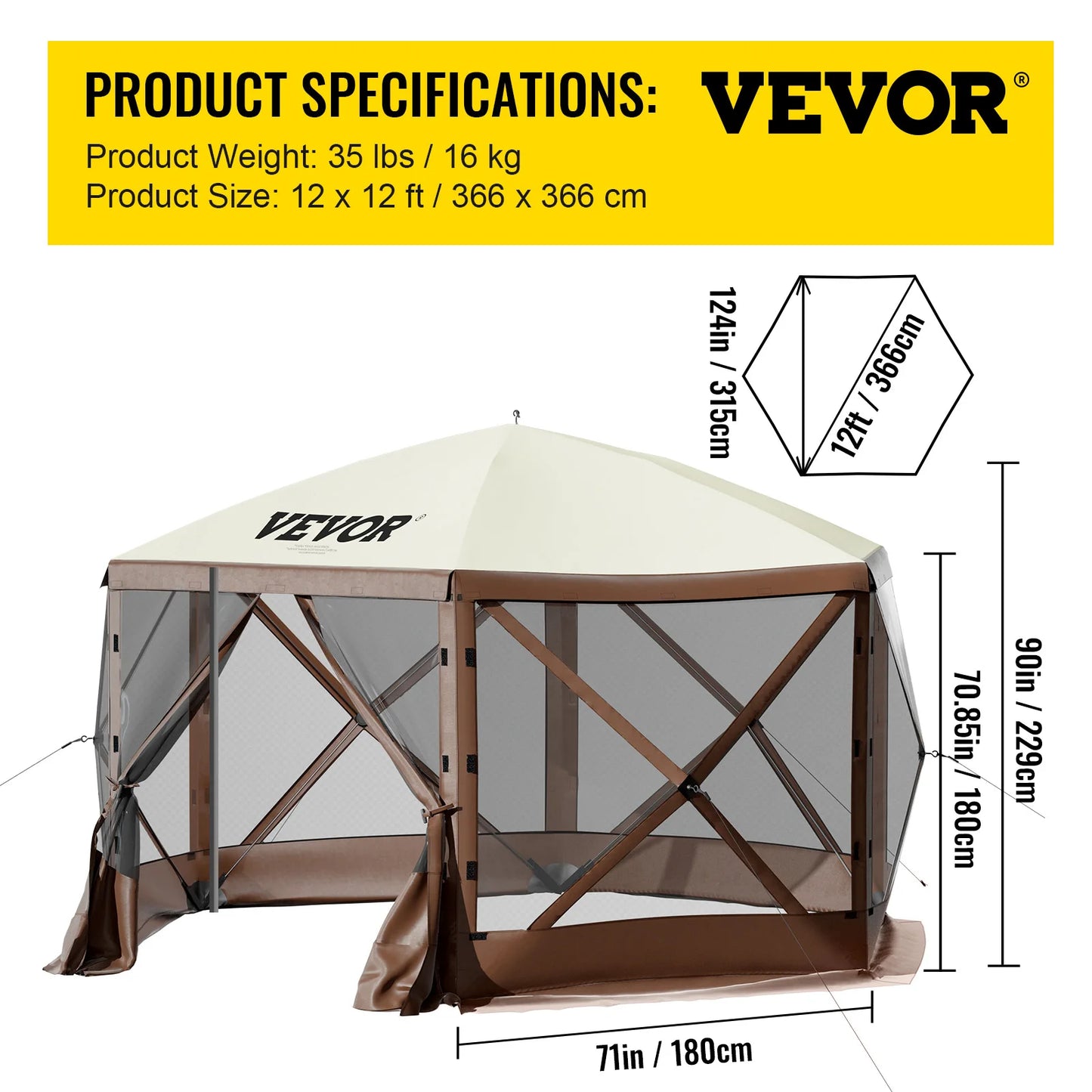 SucceBuy Pop Up Camping Gazebo Tent 6 Sided Sun Shelter