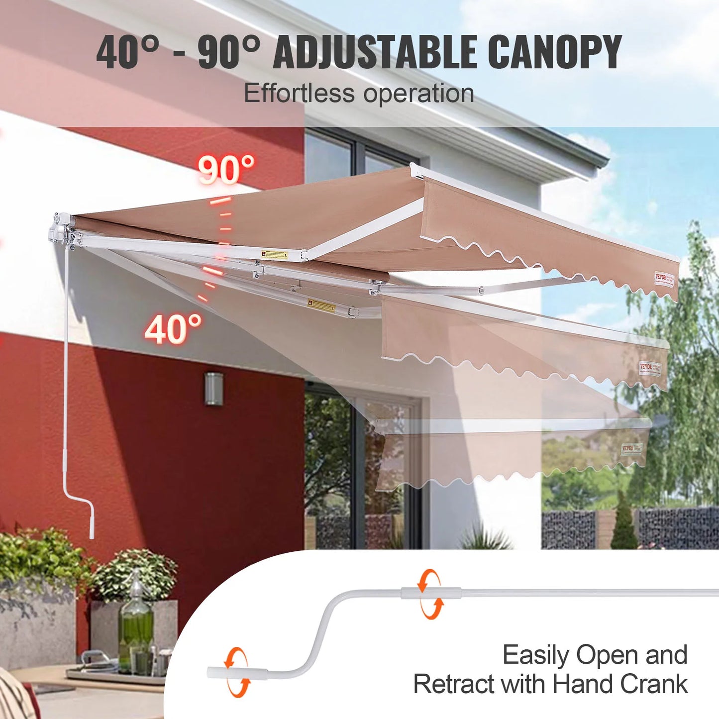 SucceBuy Manual Retractable Awning Sun Shade Water Resistant Polyester for Patio