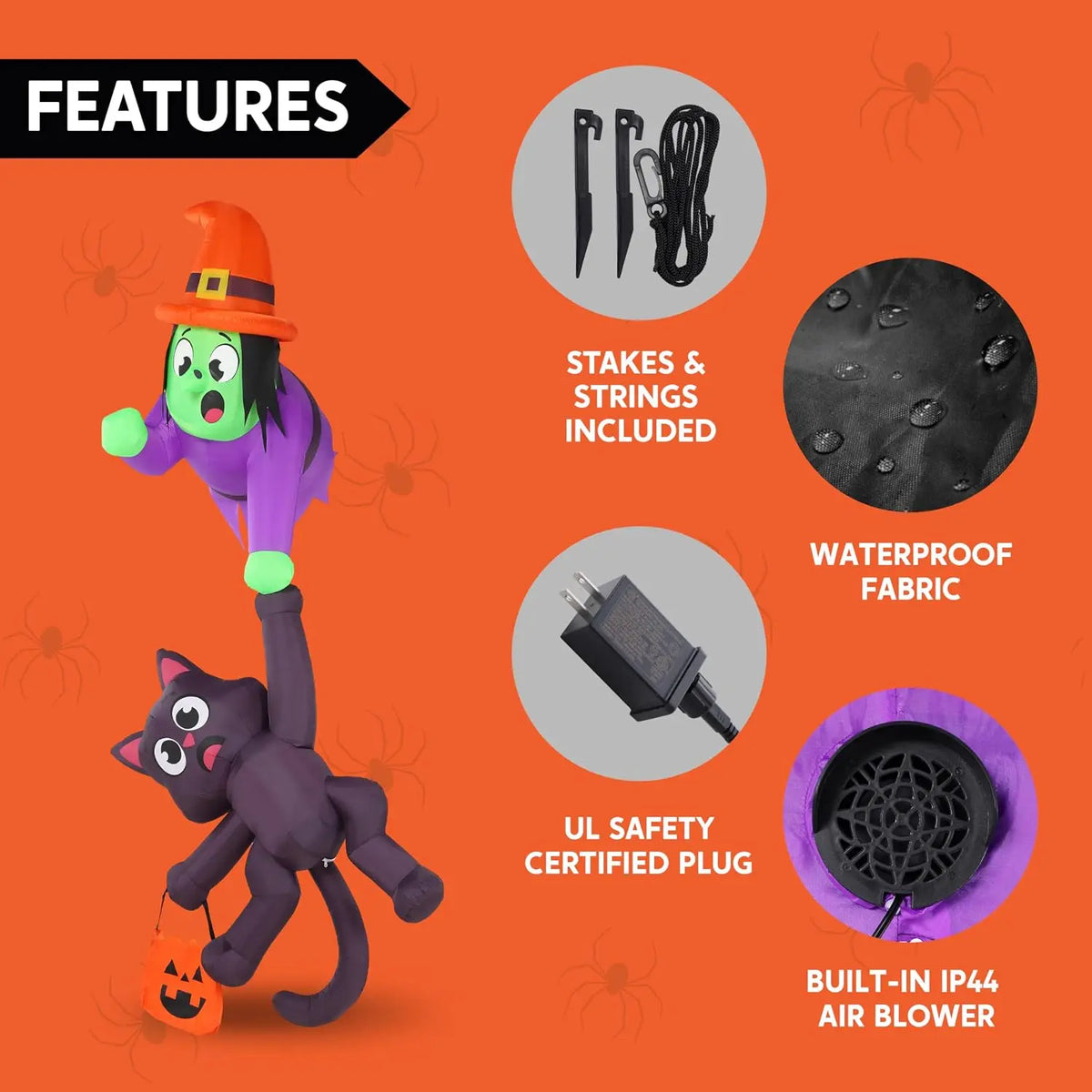 Halloween Witch And Cat Inflatable Roof Decoration With LED Lights