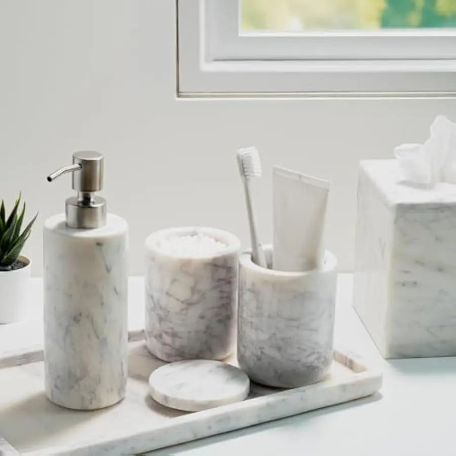 Marble Bathroom Vanity Set With Soap Dispenser And Toothbrush Holder