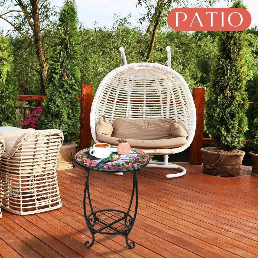 NBVCX Small Round Mosaic Outdoor Side Table For Patio