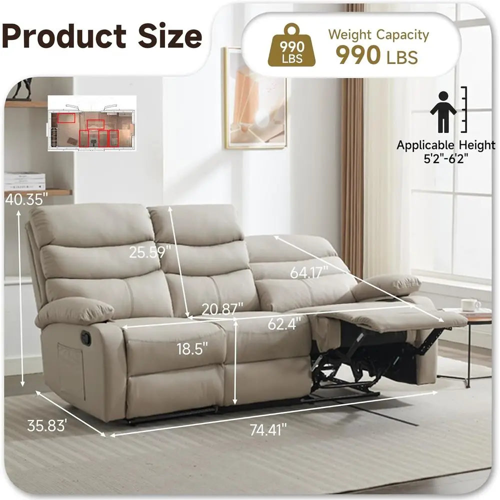 3 Seater Reclining Loveseat Sofa Set for Living Room RV